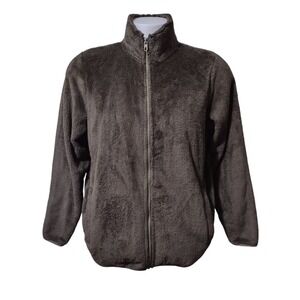 Volcom Coat Jacket Women's Large Full Zip Logo Pockets Faux Fur Collared Brown